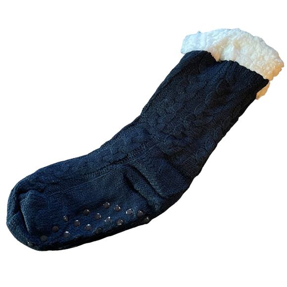 Sherpa Knit Navy Blue Non Slip Slipper Socks One Size - Picture 1 of 2